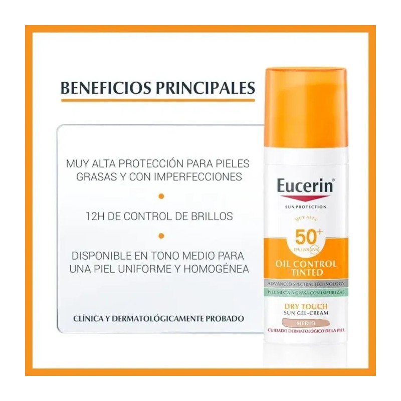 EUCERIN SUN OIL CONTROL GEL CREMA SPF50+ 50ML TINTED MEDIO
