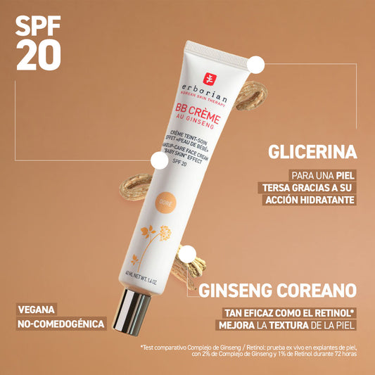 ERBORIAN BB CREME BB CON GINSENG NUDE TARTAMIENTO CON COLOR 5 EN 1 PARA UN EFECTO PIEL DE BEBE  SPF 20  40ML